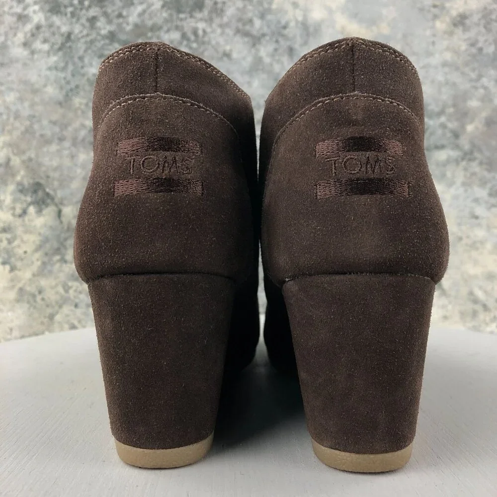 Toms Women's Size 8 Desert Brown Suede Wedge High Heel Lace-Up Ankle Booties